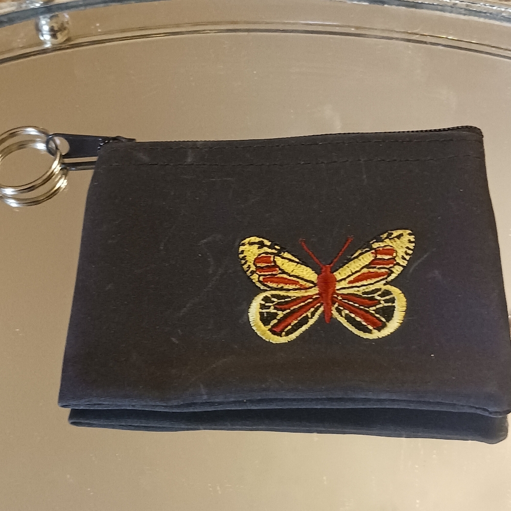 Vintage 1990s Butterfly Jewelry Bag, Cloth Pouch With Key Ring